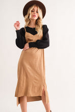 Load image into Gallery viewer, Faux Suede Cut Edge Slit Cami Midi Dress – Elegant Midi Dress, Faux Suede Dress, Chic Slit Dress, Sophisticated Dress, Versatile Cami Dress