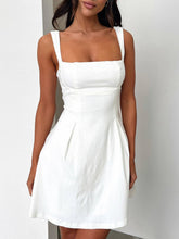 Load image into Gallery viewer, Dark Blue Bow Back Square Neck Mini Dress Luxury Feminine & Flattering Dress For Girls