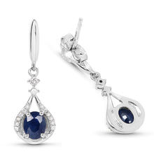 Load image into Gallery viewer, 0.86 Carat Genuine Blue Sapphire and White Diamond 14K White Gold Earrings