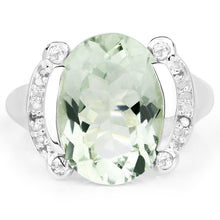Load image into Gallery viewer, 8.12 Carat Genuine Green Amethyst, White Topaz & White Diamond .925 Sterling Silver Ring