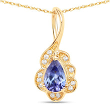 Load image into Gallery viewer, 0.40 Carat Genuine Tanzanite and White Diamond 14K Yellow Gold Pendant