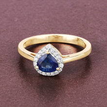 Load image into Gallery viewer, 0.73 Carat Genuine Blue Sapphire and White Diamond 14K Yellow Gold Ring