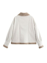 Load image into Gallery viewer, Fuzzy Collared Neck Long Sleeve Jacket with Buttoned Closure and Cozy Pockets