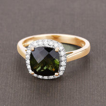 Load image into Gallery viewer, 2.64 Carat Genuine Green Tourmaline and White Diamond 14K Yellow Gold Ring