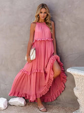 Load image into Gallery viewer, Romantic Ruffled Sleeveless Tiered Maxi Dress with Pockets Elegant & Chic Statement Beautiful Design Dress