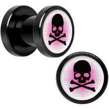 Load image into Gallery viewer, Pink Black Skull Black Anodized Screw Fit Plug Set 2G