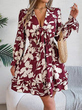 Load image into Gallery viewer, Feminine Lilac Ruffled Printed Long Sleeve Dress Summer Cute Midi Dress