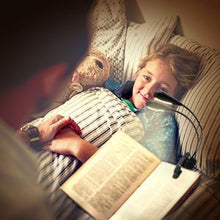 Load image into Gallery viewer, Super Adjustable Goosenecks Clip LED Lamp For Book Reading With Stand And Double Ligh Rechargeable 12 LED Warm Book Light, Clip On Bed Reading Light, Music Stand Lamp, 2 Brightness & 2 Goosenecks Light Up 2 Full Pages. Perfect For Bookworms, Kids & Music