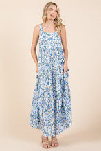 Load image into Gallery viewer, New Flower Print Tiered Sleeveless Empire Maxi Dress – Elegant, Playful and Feminine Floral Maxi Dress with Whimsical Layers