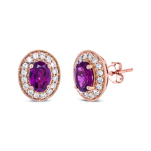 Load image into Gallery viewer, 14K Rose Gold 7x5mm Oval Cut Garnet and 3/8 Cttw Round Diamond Halo Stud Earrings (G-H Color, SI1-SI2 Clarity)