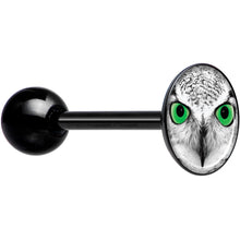 Load image into Gallery viewer, Black White Owl Black Barbell Tongue Ring