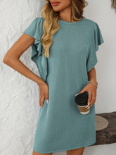 Load image into Gallery viewer, Ruffled Round Neck Short Sleeve Dress Feminine Simple Classic Dress Breathable And Comfy Dress