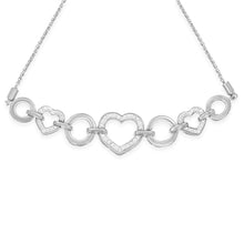 Load image into Gallery viewer, .925 Sterling Silver Diamond Accent Interlinking Triple Heart 4â€-10†Adjustable Bolo Tennis Bracelet (H-I Color, I2-I3 Clarity)