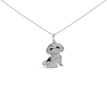 Load image into Gallery viewer, .925 Sterling Silver 1/2 Cttw White and Black Diamond Shih Tzu Dog 18" Pendant Necklace (I-J Color, I2-I3 Clarity)