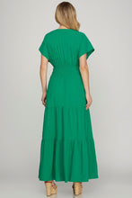 Load image into Gallery viewer, Surplice Short Sleeve Tiered Maxi Dress With Pockets For Women – Fluttering, Elegant and Versatile Maxi Dress with Surplice Neckline and Pockets