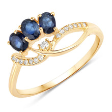 Load image into Gallery viewer, 0.65 Carat Genuine Blue Sapphire and White Diamond 14K Yellow Gold Ring