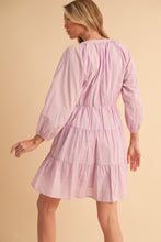 Load image into Gallery viewer, Notched Balloon Sleeve Tiered Mini Dress For Women–Trendy, Chic Style with Modern Balloon Sleeves, Tiered Layers for a Playful & Flirty Look