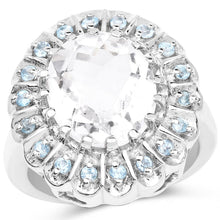 Load image into Gallery viewer, 5.90 Carat Genuine Crystal Quartz and Swiss Blue Topaz .925 Sterling Silver Ring