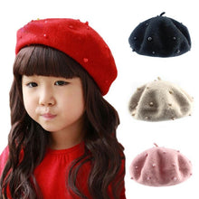 Load image into Gallery viewer, Modern Art Wool Baby Hat with Pearls Cat Candy Color Retro Baby Girl Cap Kids Beret Hats for Girls
