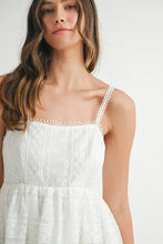 Load image into Gallery viewer, Eyelet Lace Babydoll Mini Cami Dress – Feminine Eyelet Lace Dress, Fluttering, Bohemian Babydoll Silhouette, Breezy Summer Dress, Casual Day Out Dress