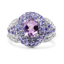 Load image into Gallery viewer, 2.88 Carat Genuine Amethyst, Tanzanite & White Topaz .925 Sterling Silver Ring
