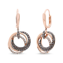 Load image into Gallery viewer, 14K Rose Gold 1.00 Cttw White and Brown Diamond Intertwining Hoops and Circle Dangle Earrings (H-I/Brown Color, SI1-SI2 Clarity)