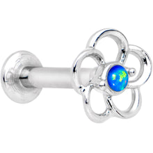 Load image into Gallery viewer, 1/4 Blue Faux Opal Internally Threaded Hollow Flower Labret Monroe