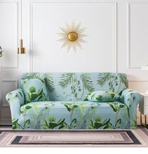 Load image into Gallery viewer, Elastic Plain Floral Printing Sofa Cover Stretch for Living Room Couch Cover Chair Protector 1/2/3/4 Seater Printed Couch Cover for 3 Cushion Couch Floral Pattern Sofa Cover with Separate Cushion Cover Pieces Stretch Sofa Slipcover