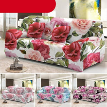 Load image into Gallery viewer, Elastic Sofa Cover For Living Room Stretch Combination Slipcovers Flowers Printed Sectional Couch Covers 1/2/3/4 Seater Floral Pattern Sofa Cover With Separate Cushion Cover Stretch Armchair Slipcover Washable Furniture Protector