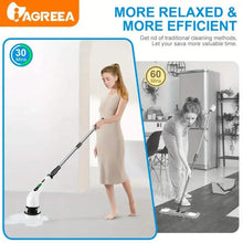 Load image into Gallery viewer, Electric Rotary Scrubber with Replaceable 8 Brush Heads and Adjustable Extension Handle