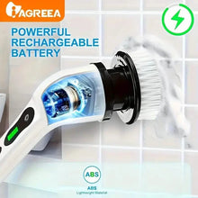 Load image into Gallery viewer, Electric Rotary Scrubber with Replaceable 8 Brush Heads and Adjustable Extension Handle