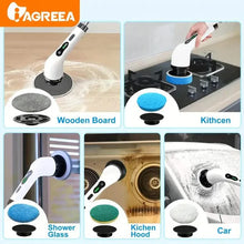 Load image into Gallery viewer, Electric Rotary Scrubber with Replaceable 8 Brush Heads and Adjustable Extension Handle