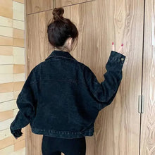 Load image into Gallery viewer, Elegance Black Denim Short Jackets For Women Loose Single Breasted Button Pockets Stylish Chic Retro Casual Streetwear For Women