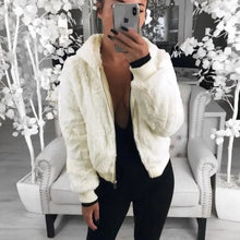 Load image into Gallery viewer, Elegance Faux Fur Women Coat With Hood High Waist Fashion Slim Black /Red /Pink Faux Fur Jacket Fake Rabbit Fur Coats