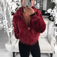 Load image into Gallery viewer, Elegance Faux Fur Women Coat With Hood High Waist Fashion Slim Black /Red /Pink Faux Fur Jacket Fake Rabbit Fur Coats