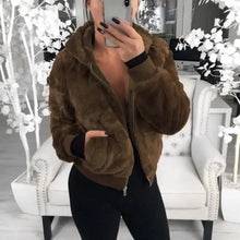 Load image into Gallery viewer, Elegance Faux Fur Women Coat With Hood High Waist Fashion Slim Black /Red /Pink Faux Fur Jacket Fake Rabbit Fur Coats