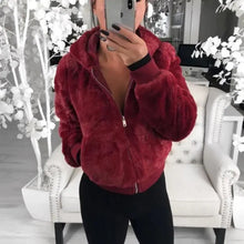 Load image into Gallery viewer, Elegance Faux Fur Women Coat With Hood High Waist Fashion Slim Black /Red /Pink Faux Fur Jacket Fake Rabbit Fur Coats