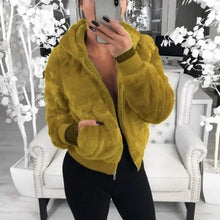 Load image into Gallery viewer, Elegance Faux Fur Women Coat With Hood High Waist Fashion Slim Black /Red /Pink Faux Fur Jacket Fake Rabbit Fur Coats