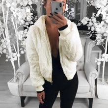 Load image into Gallery viewer, Elegance Faux Fur Women Coat With Hood High Waist Fashion Slim Black /Red /Pink Faux Fur Jacket Fake Rabbit Fur Coats