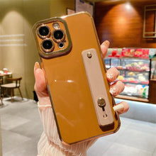 Load image into Gallery viewer, Elegant Adjustable Wrist Strap Hand Band Case For iPhone 12 13 11 14 Pro Max X XS Max XR 14 plus Case with Strap Luxury Plating Gold Bumper Phone Cover Wristband Kickstand Full Body Protective Slim Case Luxury Candy Color Phone Holder Colorful Iphone Case
