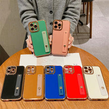 Load image into Gallery viewer, Elegant Adjustable Wrist Strap Hand Band Case For iPhone 12 13 11 14 Pro Max X XS Max XR 14 plus Case with Strap Luxury Plating Gold Bumper Phone Cover Wristband Kickstand Full Body Protective Slim Case Luxury Candy Color Phone Holder Colorful Iphone Case