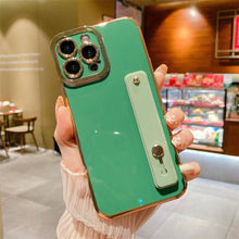 Load image into Gallery viewer, Elegant Adjustable Wrist Strap Hand Band Case For iPhone 12 13 11 14 Pro Max X XS Max XR 14 plus Case with Strap Luxury Plating Gold Bumper Phone Cover Wristband Kickstand Full Body Protective Slim Case Luxury Candy Color Phone Holder Colorful Iphone Case