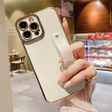 Load image into Gallery viewer, Elegant Adjustable Wrist Strap Hand Band Case For iPhone 12 13 11 14 Pro Max X XS Max XR 14 plus Case with Strap Luxury Plating Gold Bumper Phone Cover Wristband Kickstand Full Body Protective Slim Case Luxury Candy Color Phone Holder Colorful Iphone Case