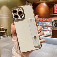 Load image into Gallery viewer, Elegant Adjustable Wrist Strap Hand Band Case For iPhone 12 13 11 14 Pro Max X XS Max XR 14 plus Case with Strap Luxury Plating Gold Bumper Phone Cover Wristband Kickstand Full Body Protective Slim Case Luxury Candy Color Phone Holder Colorful Iphone Case