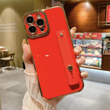 Load image into Gallery viewer, Elegant Adjustable Wrist Strap Hand Band Case For iPhone 12 13 11 14 Pro Max X XS Max XR 14 plus Case with Strap Luxury Plating Gold Bumper Phone Cover Wristband Kickstand Full Body Protective Slim Case Luxury Candy Color Phone Holder Colorful Iphone Case