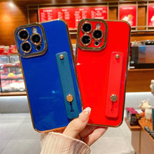 Load image into Gallery viewer, Elegant Adjustable Wrist Strap Hand Band Case For iPhone 12 13 11 14 Pro Max X XS Max XR 14 plus Case with Strap Luxury Plating Gold Bumper Phone Cover Wristband Kickstand Full Body Protective Slim Case Luxury Candy Color Phone Holder Colorful Iphone Case