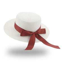 Load image into Gallery viewer, Elegant Adult Bucket Hat Beach Summer Straw Hats for Women Beach Sun Straw Hat Wide Luxury Comfortable Hat Flat Top Ribbon Bowknot Elegant Luxury Women Summer Hat 56-58cm