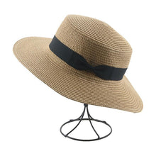 Load image into Gallery viewer, Elegant Adult Bucket Hat Beach Summer Straw Hats for Women Beach Sun Straw Hat Wide Luxury Comfortable Hat Flat Top Ribbon Bowknot Elegant Luxury Women Summer Hat 56-58cm