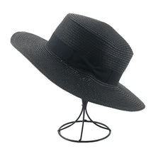 Load image into Gallery viewer, Elegant Adult Bucket Hat Beach Summer Straw Hats for Women Beach Sun Straw Hat Wide Luxury Comfortable Hat Flat Top Ribbon Bowknot Elegant Luxury Women Summer Hat 56-58cm