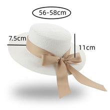 Load image into Gallery viewer, Elegant Adult Bucket Hat Beach Summer Straw Hats for Women Beach Sun Straw Hat Wide Luxury Comfortable Hat Flat Top Ribbon Bowknot Elegant Luxury Women Summer Hat 56-58cm